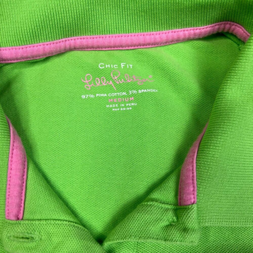 Lilly Pulitzer Chic Fit Green Polo Shirt Palm Tree Logo Pima Cotton Size M - Picture 4 of 5